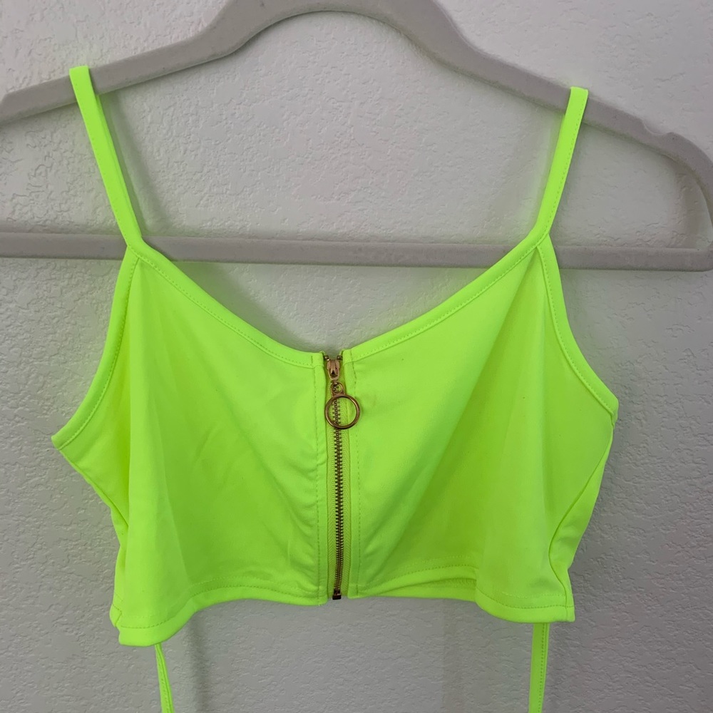 Neon Crop Top. Zip up/lace up. Size: M. NEVER WORN